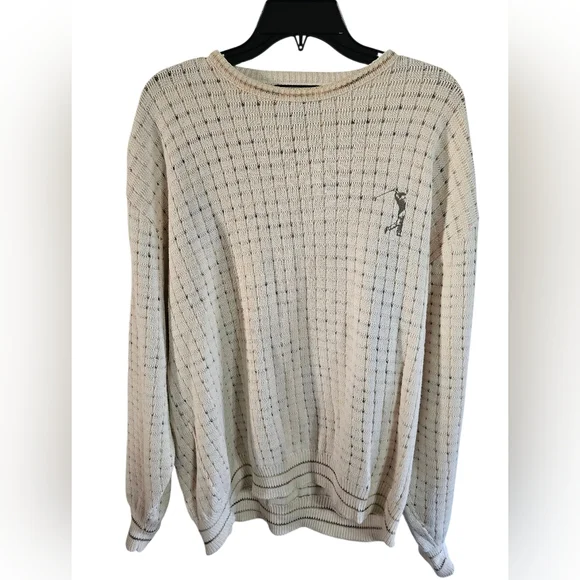 VTG Fairway Sport Golf Sweater Mens Large Cream Knit 100% Cotton USA Classic - Picture 2 of 7